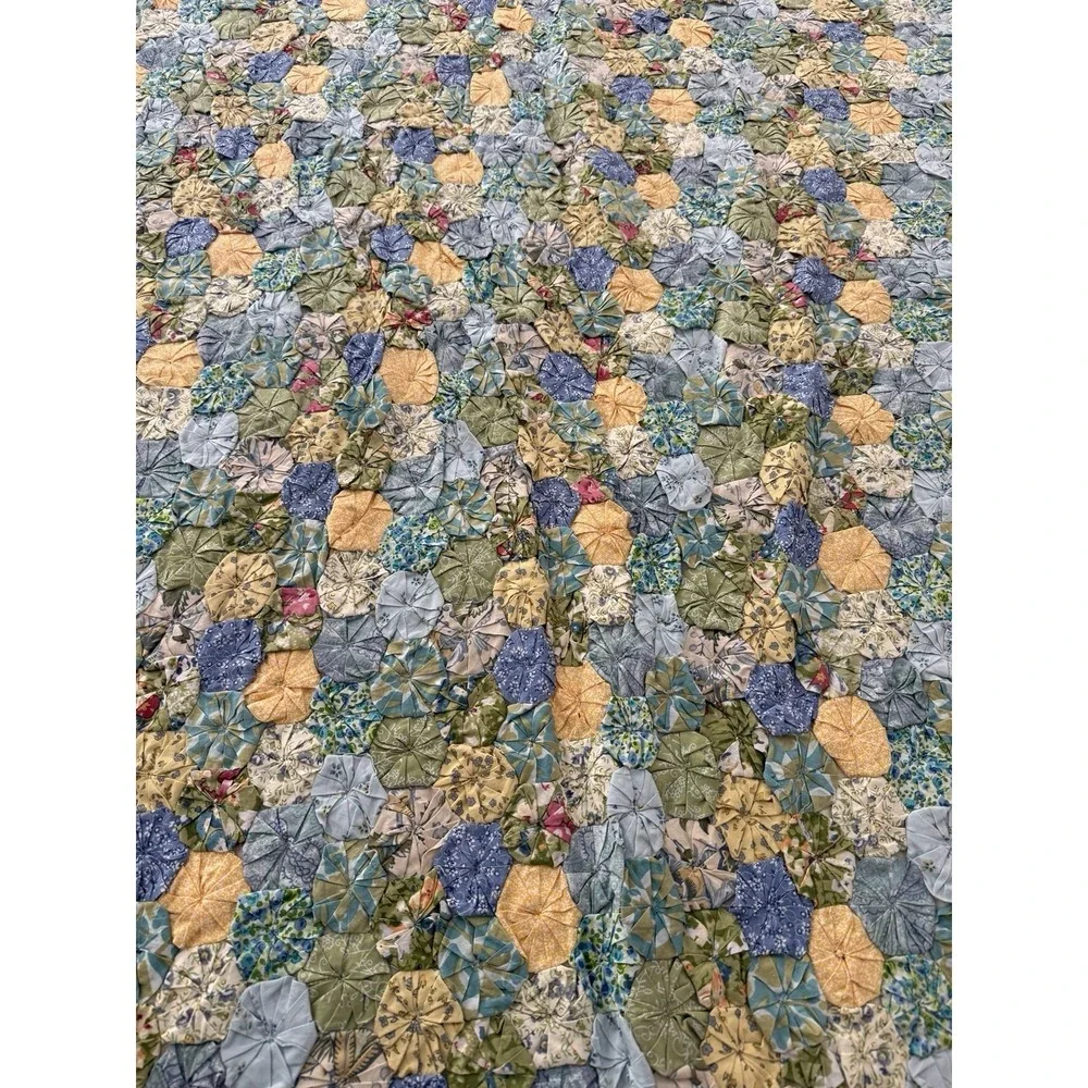 LL Bean Pinwheel Yoyo Quilt Comforter Full Queen w/ Matching 19